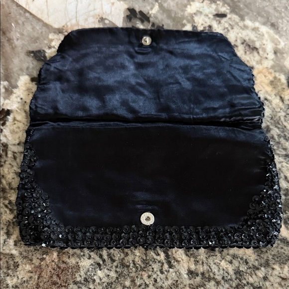 Vintage Bon Soir Black Italian Glass-Beaded & Sequined Clutch - Picture 2 of 6